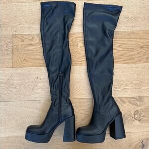 NBD x Raye - Rylee Over The Knee Platform Boots in Black